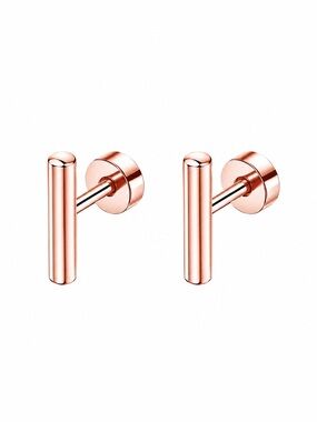 Rose Gold Bar Stud Earrings Flat Back Cartilage Helix Tragus 20G